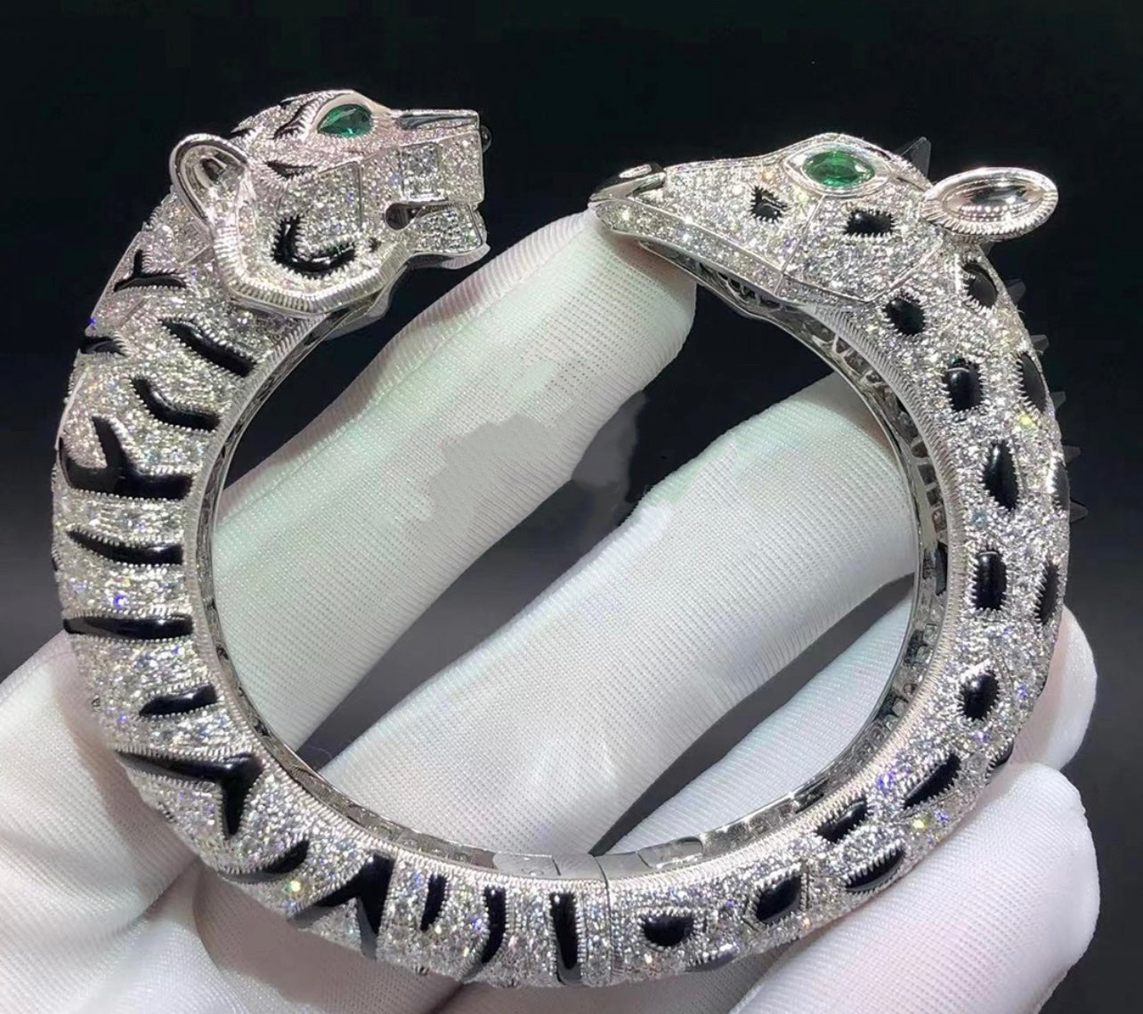 Tiger and Giraffe full pave diamond bracelet, Large model
