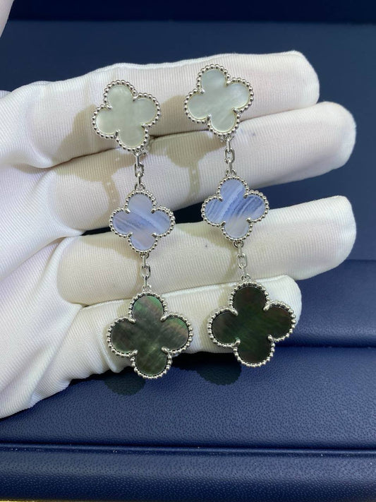VC 3 motif Mother-of-Pearl and Chalcedony earrings