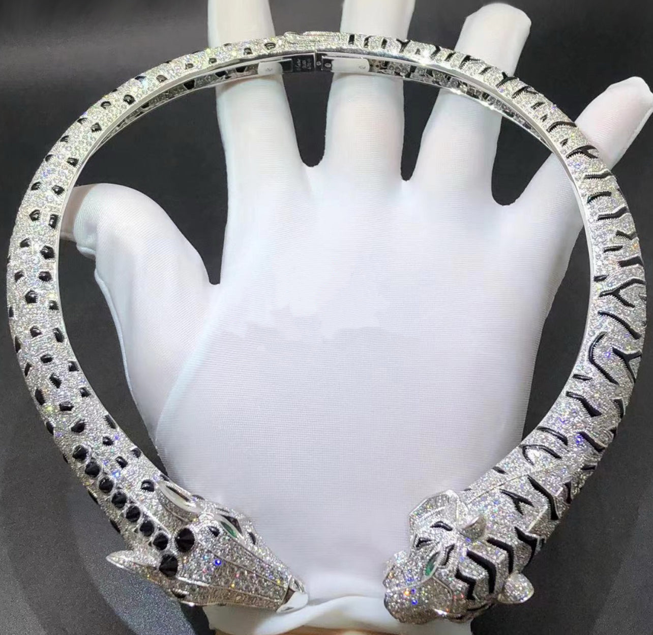 Tiger and Giraffe full pave diamond necklace, Large model