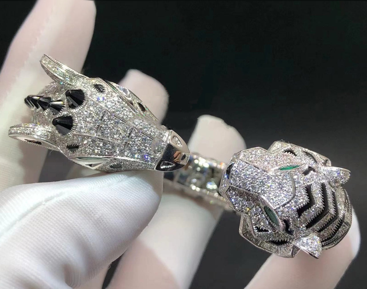 Tiger and Giraffe full pave diamond bracelet, Large model