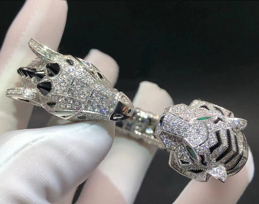 Tiger and Giraffe full pave diamond bracelet, Large model
