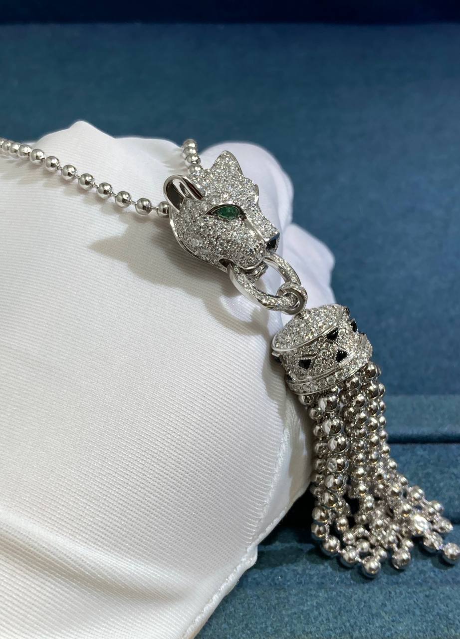 Panther full pave diamond long necklace