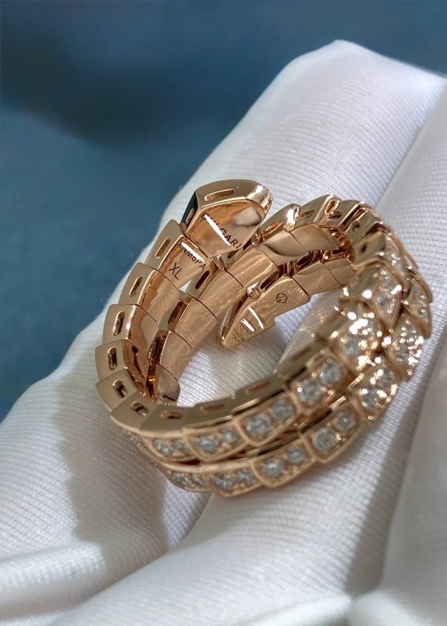 Serpenti double row full pave diamond ring