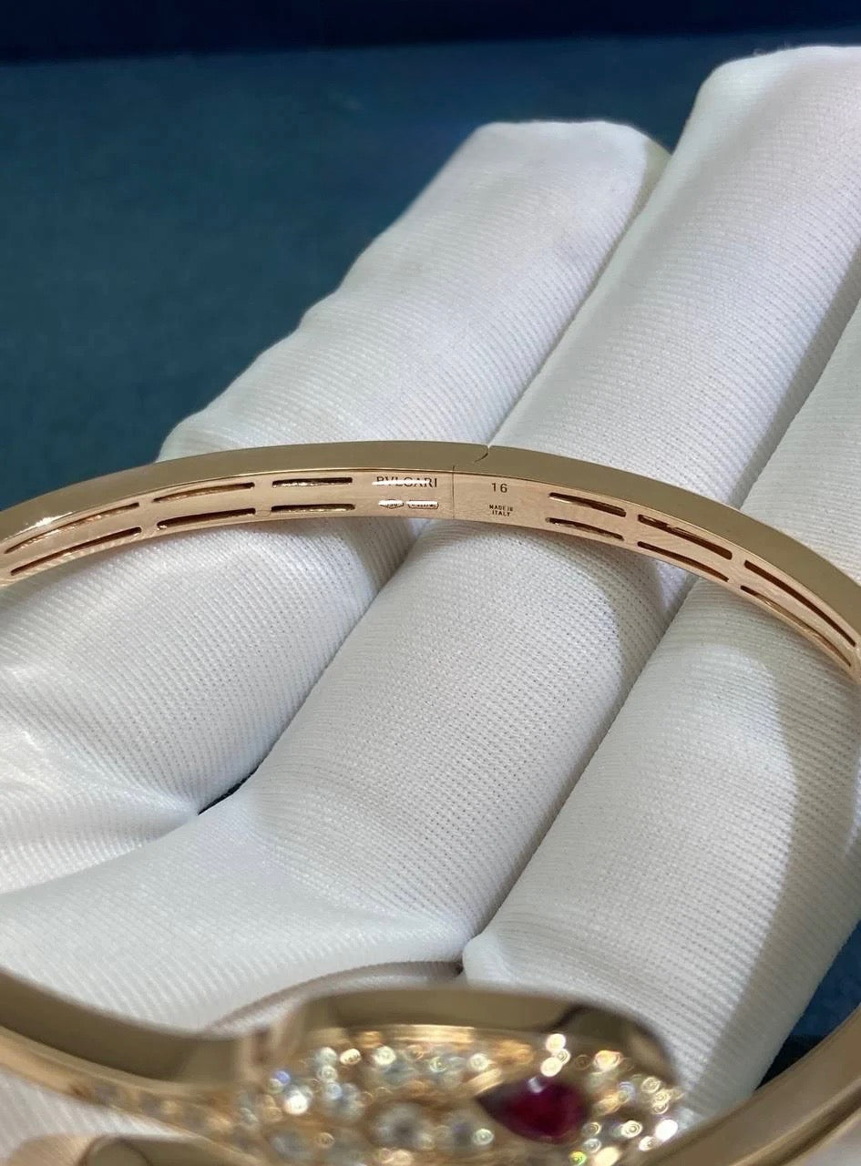 Serpenti double head bracelet with diamonds and rubelllites