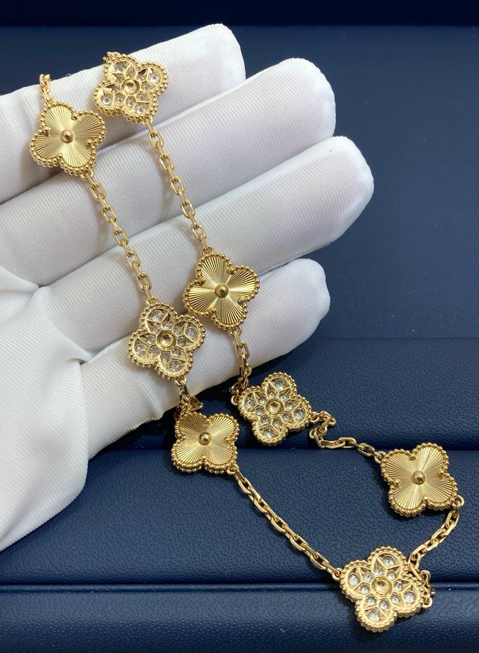 VC 10 motif Guilloche necklace with diamonds