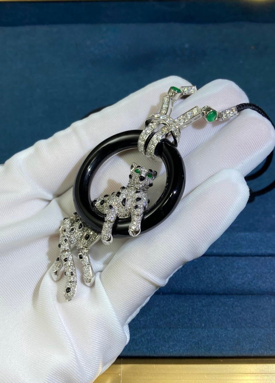 Panther onyx ring full pave diamond pendant