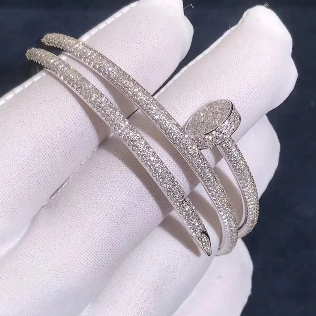 Nail double row full pave diamond bracelet