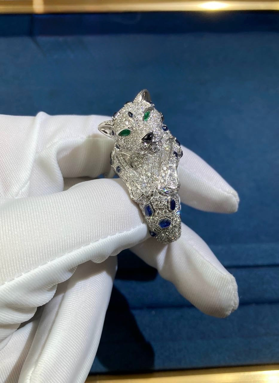 Panther articulated head full pave diamond ring