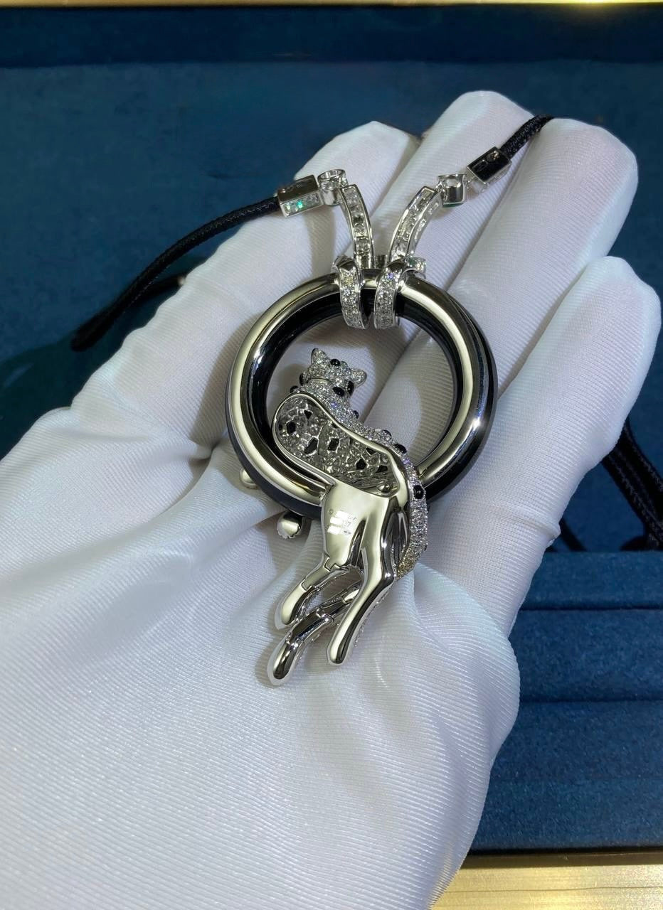 Panther onyx ring full pave diamond pendant