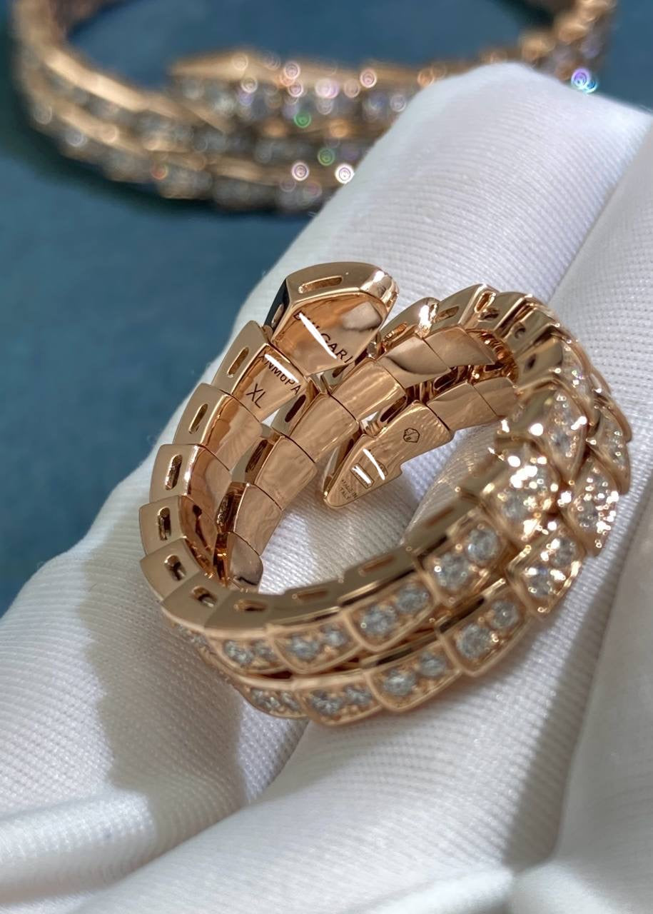 Serpenti double row full pave diamond ring