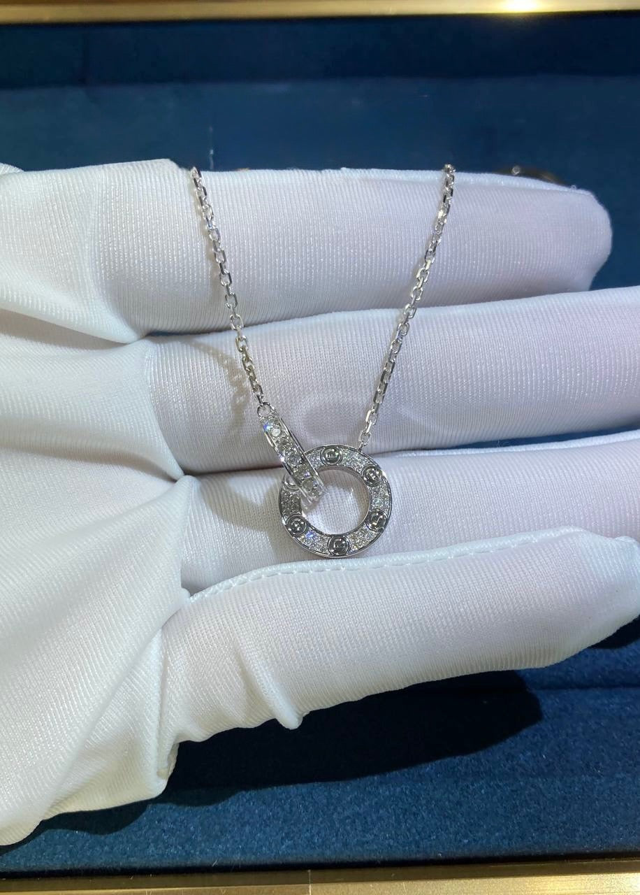 Love full pave diamond double ring chain pendant