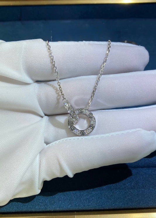 Love full pave diamond double ring chain pendant