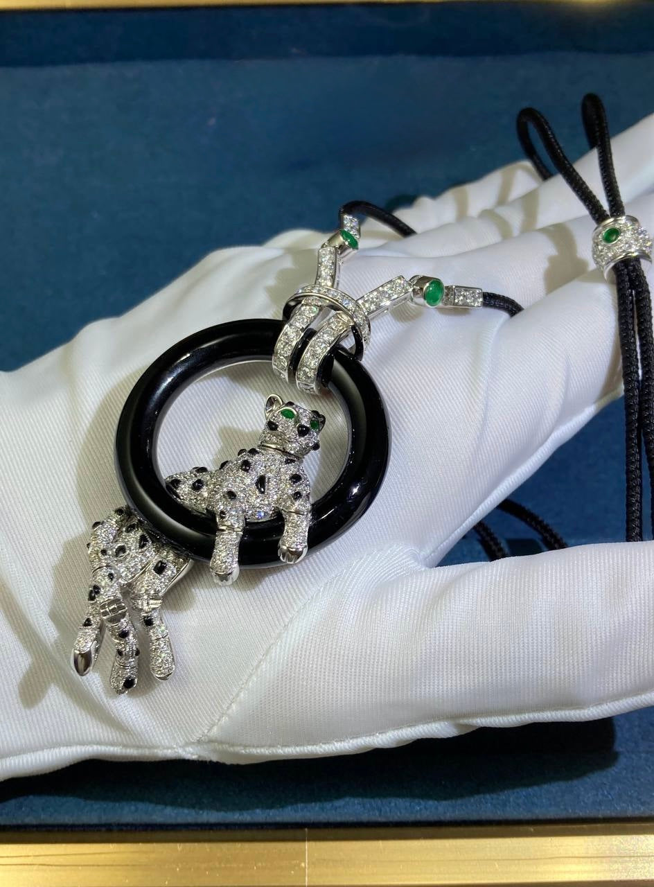 Panther onyx ring full pave diamond pendant