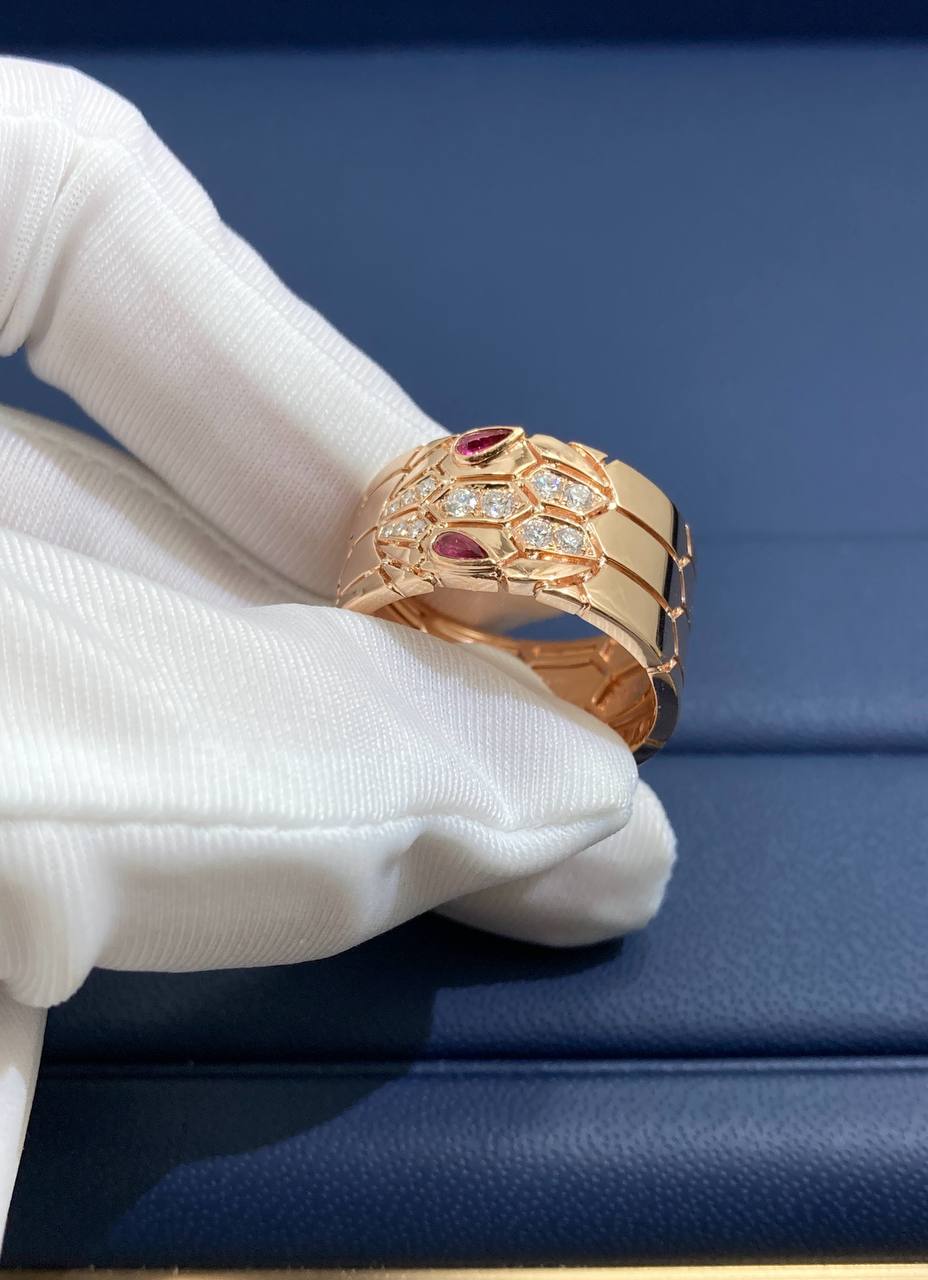 Serpenti ring with diamonds and rubellites