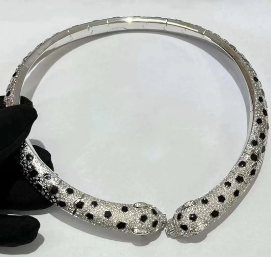 Panther double-head full pave diamond necklace