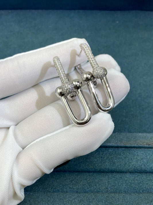 TC earring with half-pave diamonds, Large model