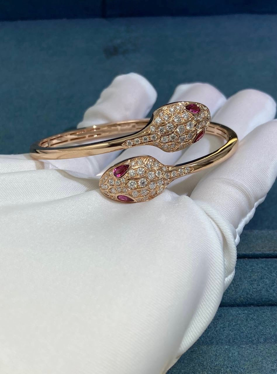Serpenti double head bracelet with diamonds and rubelllites