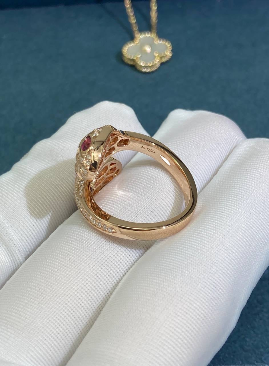 Serpenti double head full pave diamond ring with rubellites