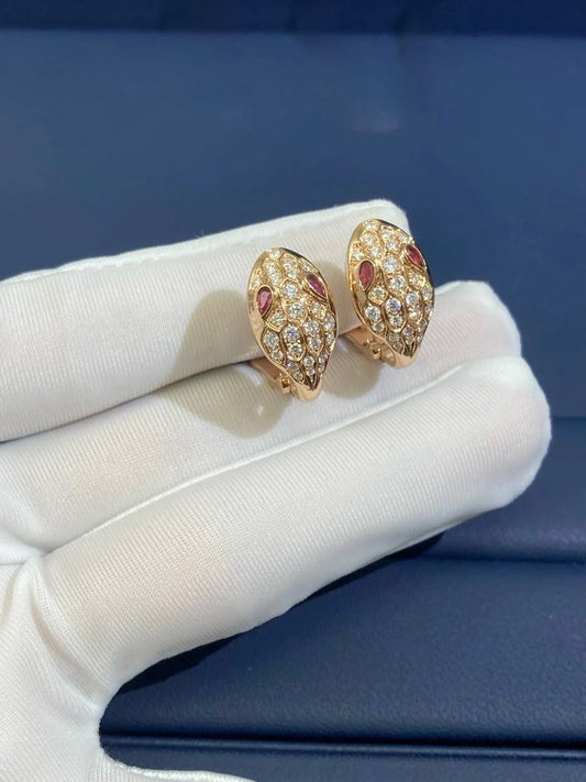 Serpenti earrings with diamonds and rubellites, Small model