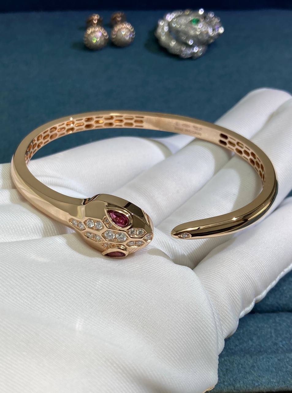 Serpenti bracelet with diamonds and rubellites