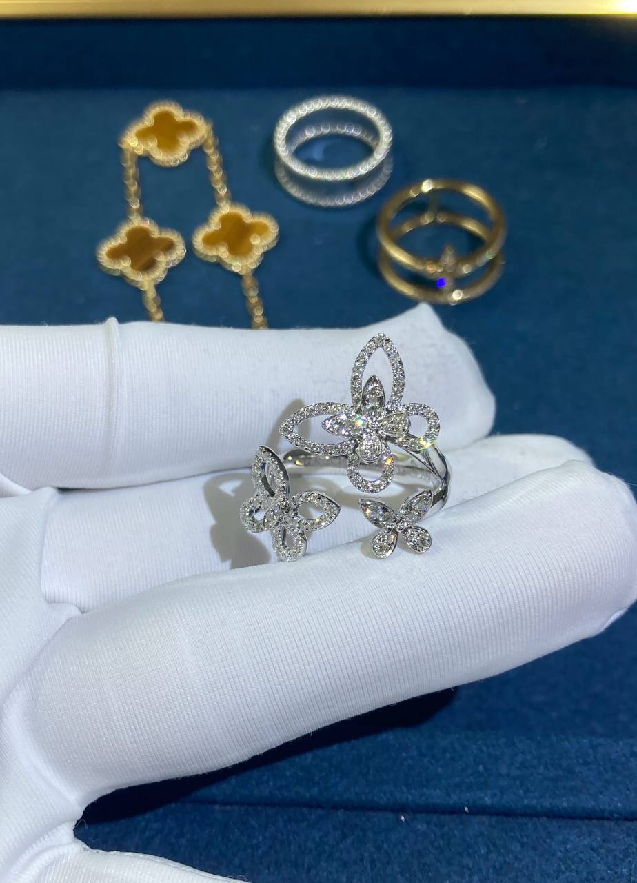 GRFF triple butterfly full pave diamond ring