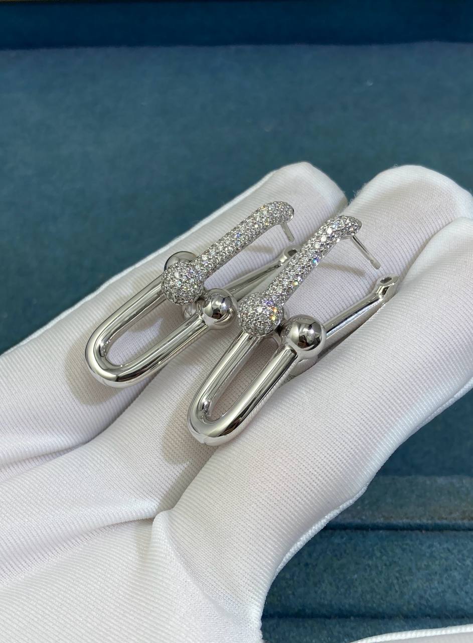 TC earring with half-pave diamonds, Large model