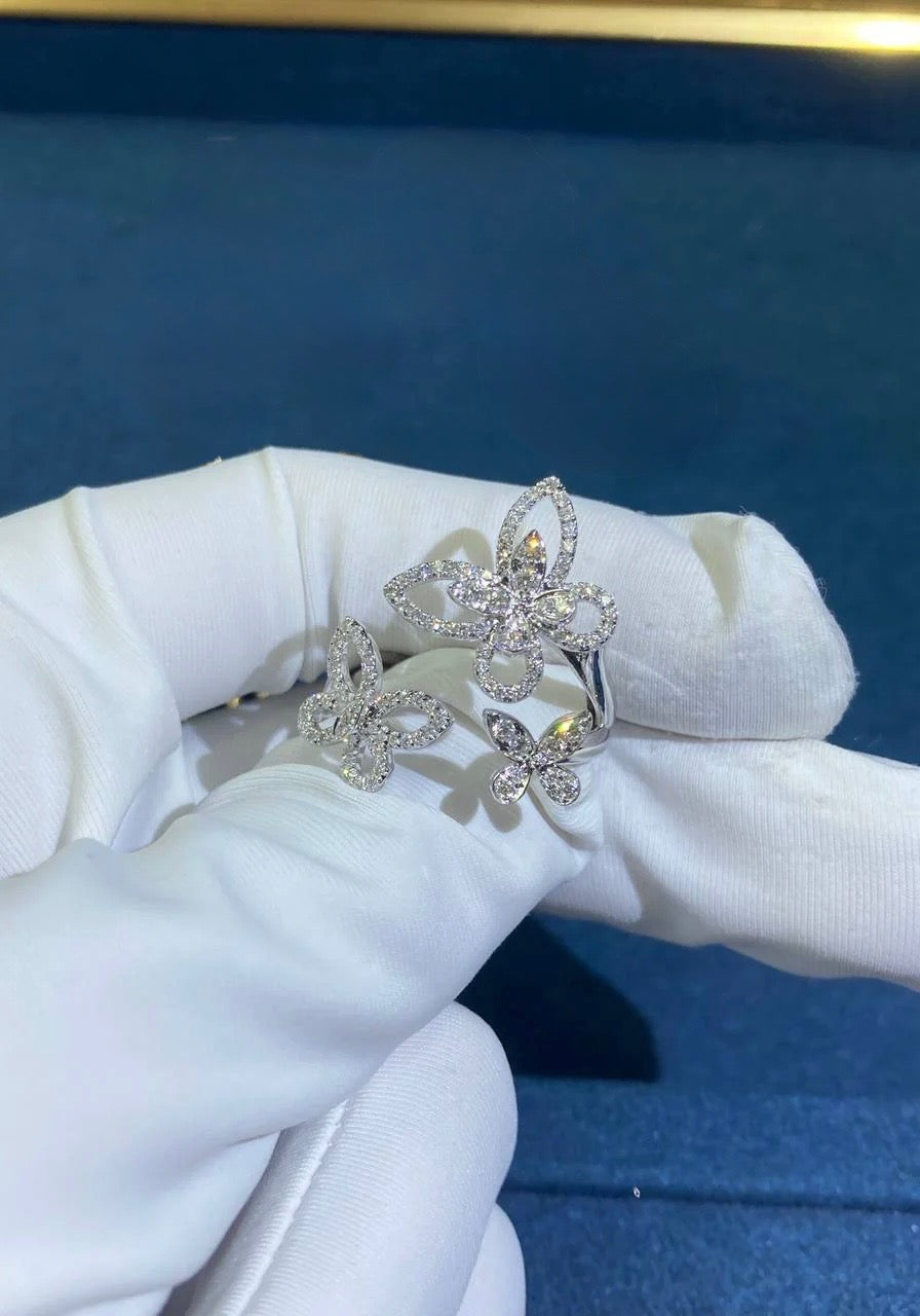 GRFF triple butterfly full pave diamond ring