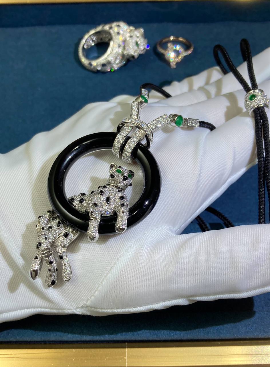 Panther in a ring full pave diamond pendant