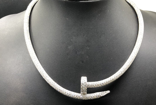 Nail full pave diamond necklace, Large model