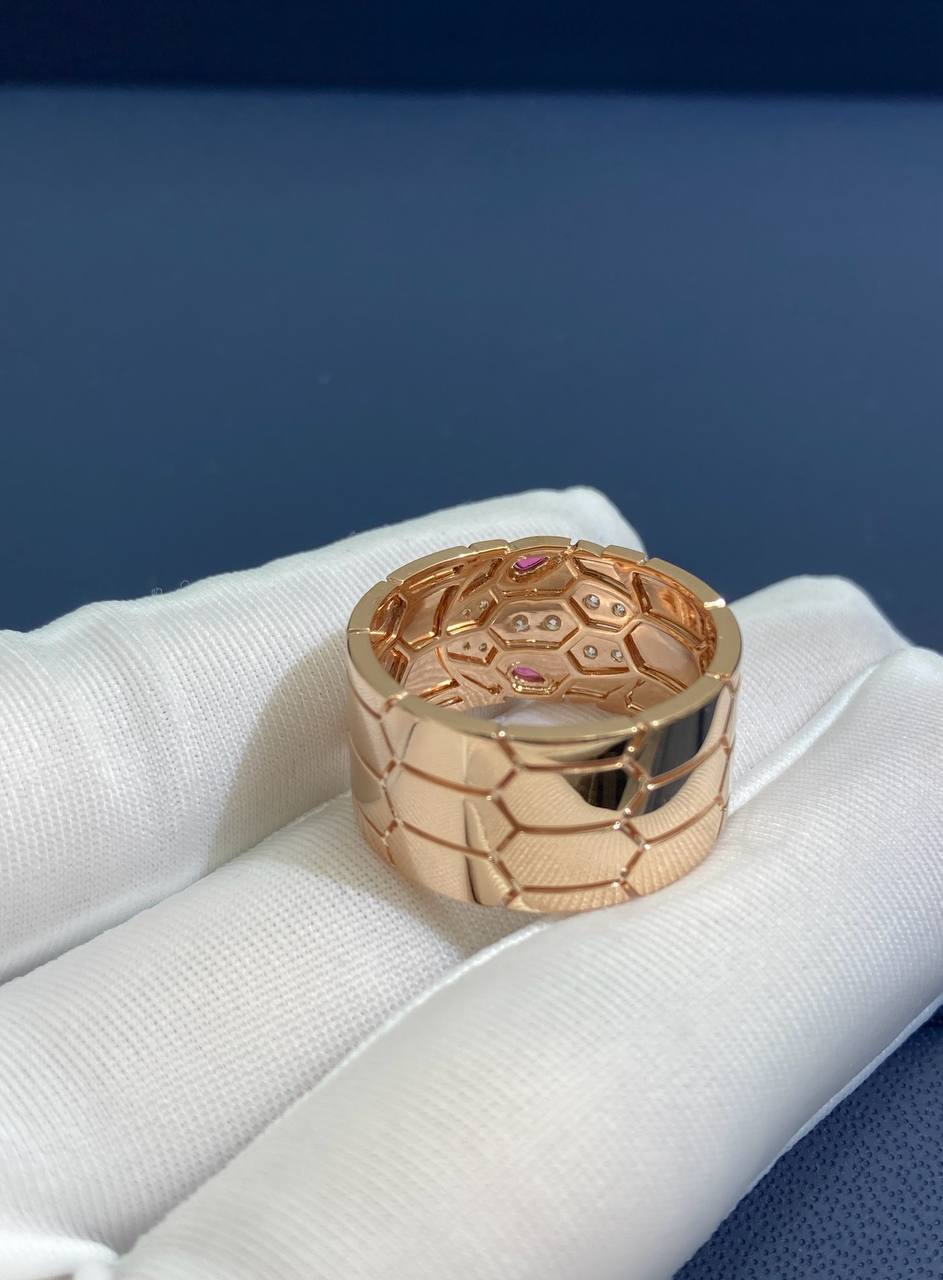 Serpenti ring with diamonds and rubellites