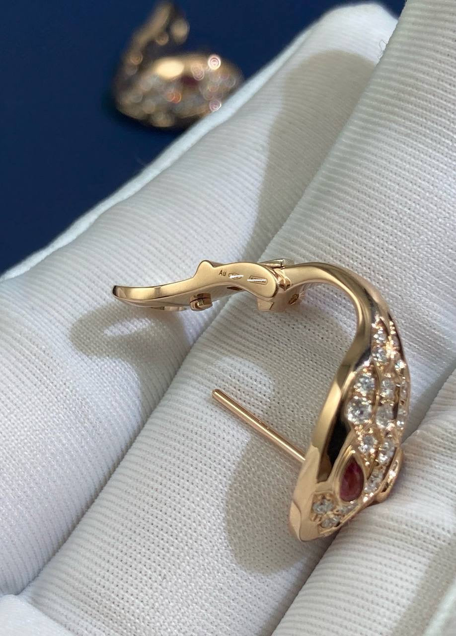 Serpenti earrings with diamonds and rubellites, Small model
