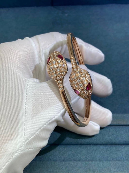 Serpenti double head bracelet with diamonds and rubelllites