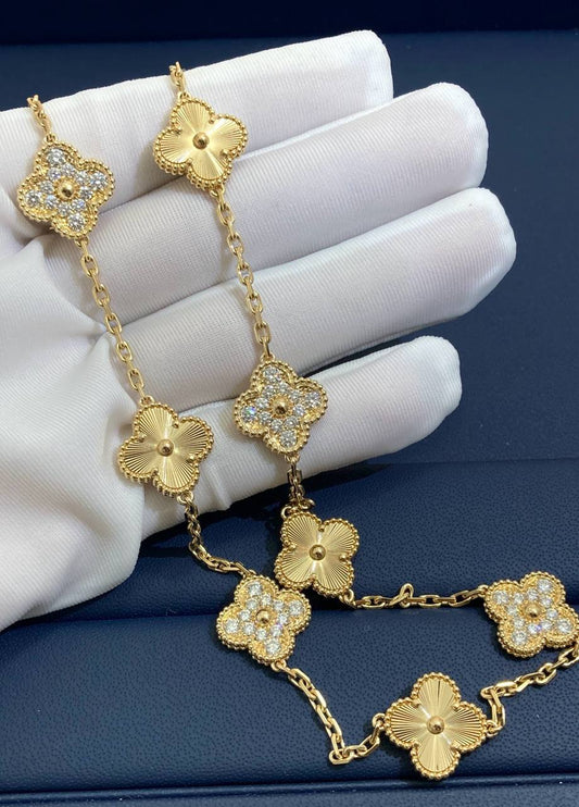 VC 10 motif Guilloche necklace with diamonds
