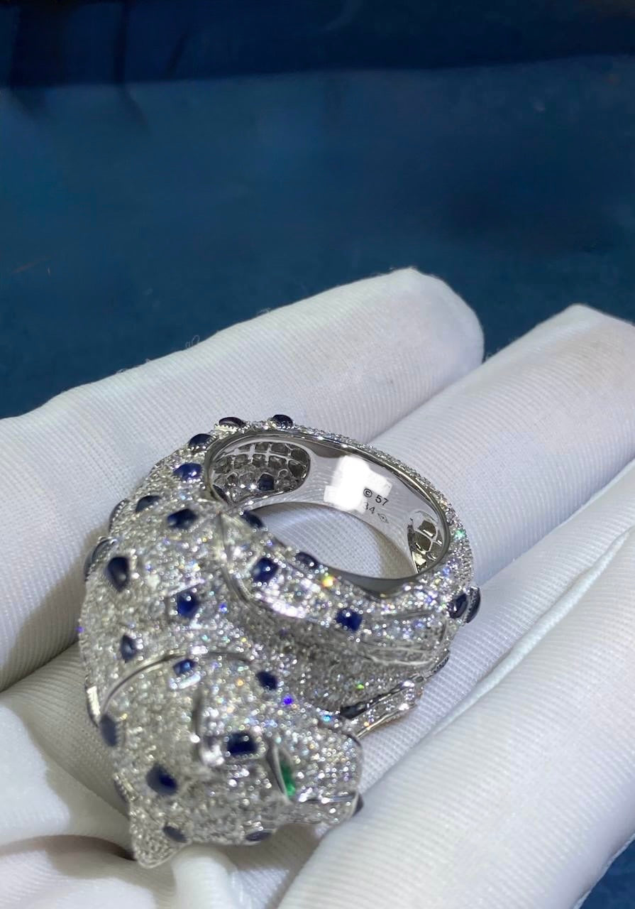 Panther articulated head full pave diamond ring