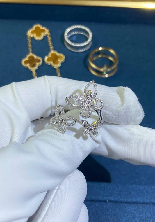 GRFF triple butterfly full pave diamond ring