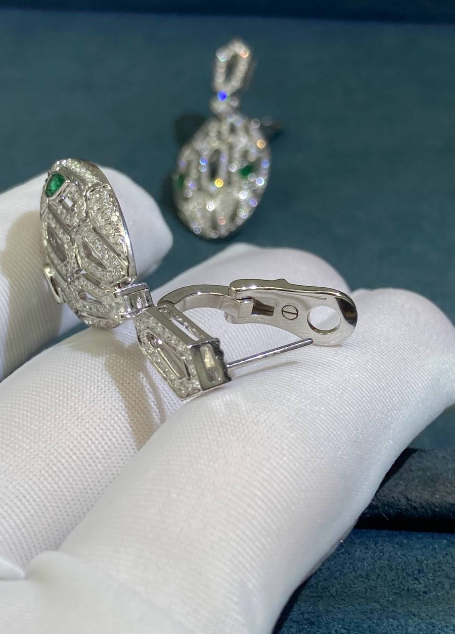 Serpenti full pave diamond earrings with emeralds