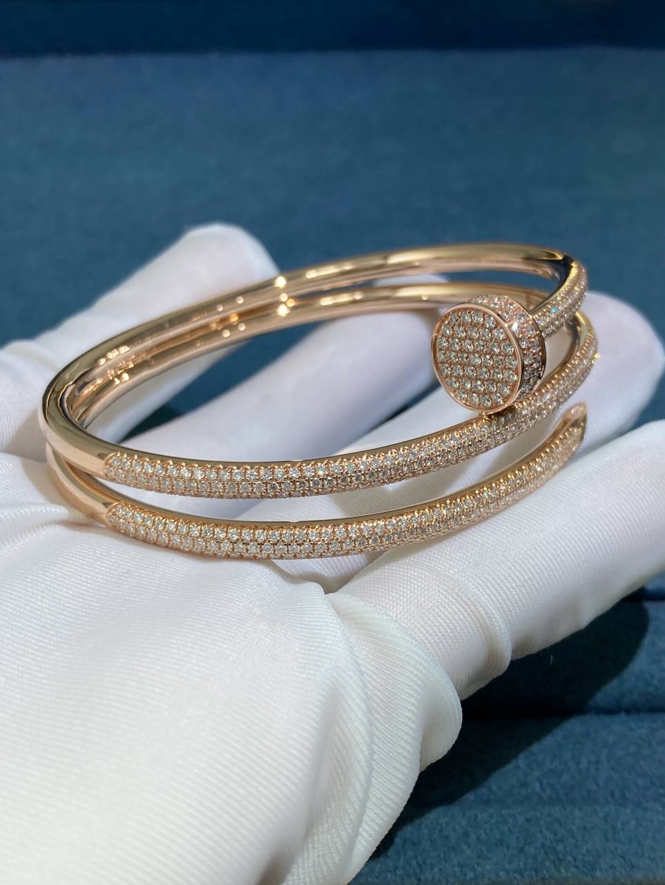 Nail double row full pave diamond bracelet