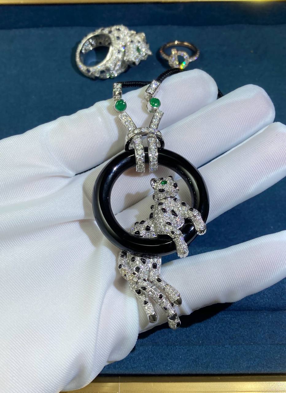 Panther in a ring full pave diamond pendant