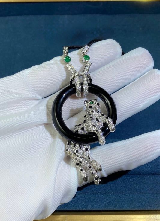 Panther onyx ring full pave diamond pendant