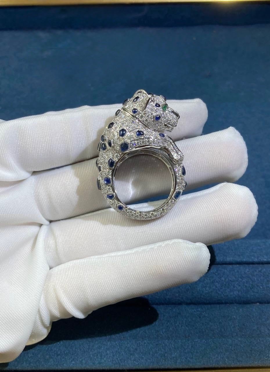 Panther articulated head full pave diamond ring