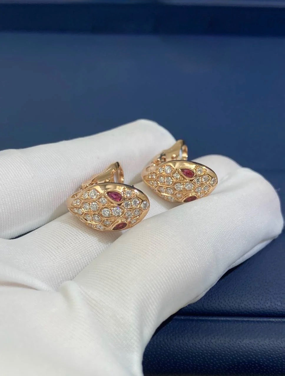 Serpenti earrings with diamonds and rubellites, Small model