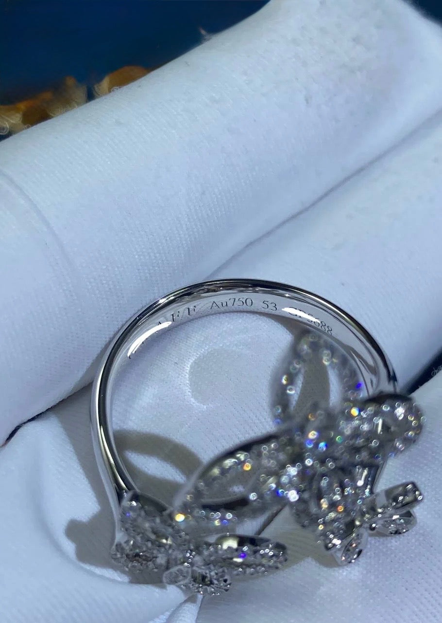 GRFF triple butterfly full pave diamond ring
