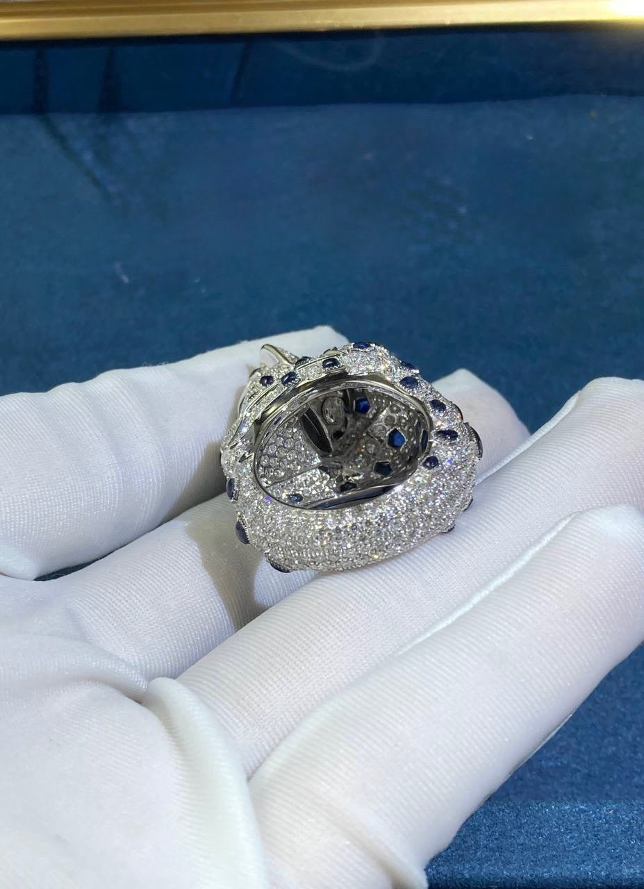 Panther articulated head full pave diamond ring