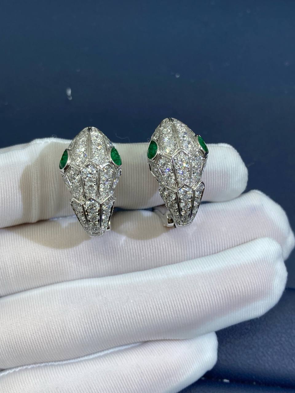 Serpenti full pave diamond earrings with emerald eyes