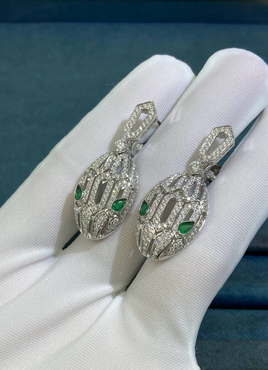 Serpenti full pave diamond earrings with emeralds