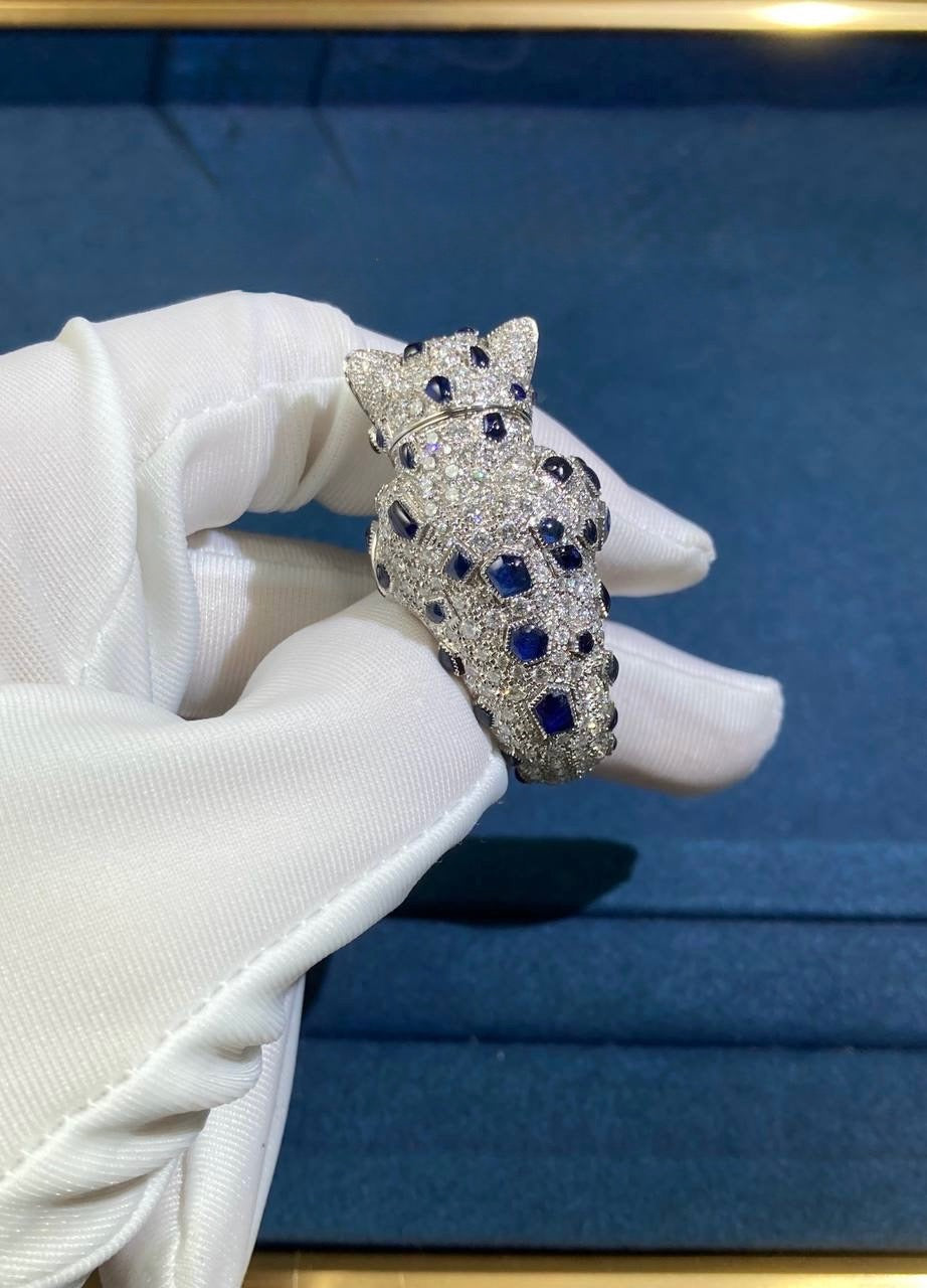 Panther articulated head full pave diamond ring