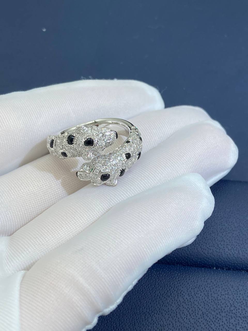 Panther double head full pave diamond ring, small model