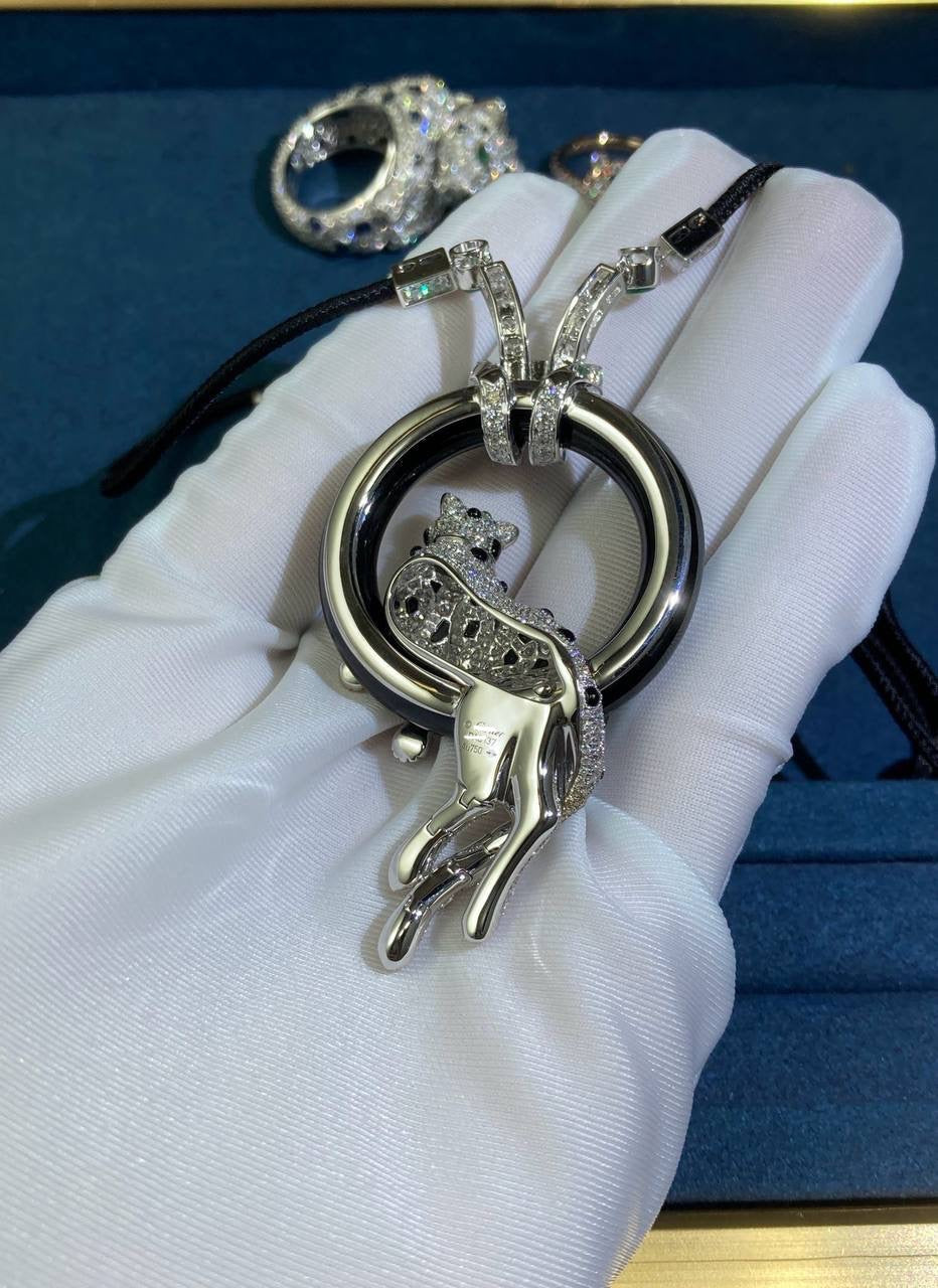 Panther in a ring full pave diamond pendant