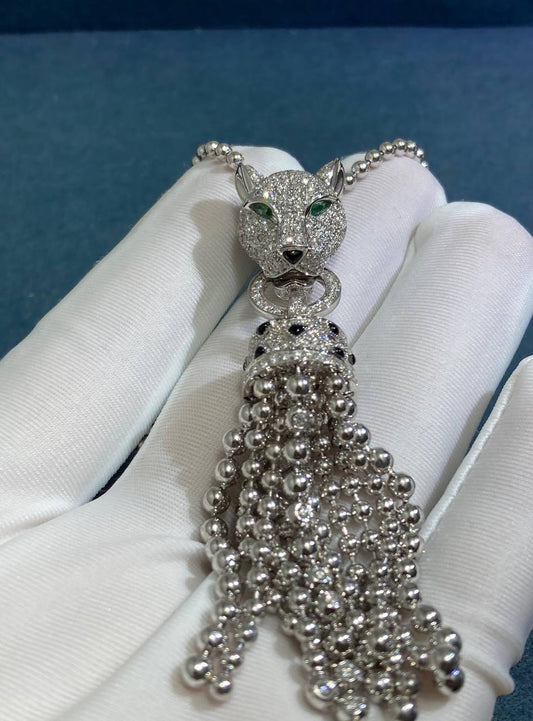 Panther full pave diamond long necklace