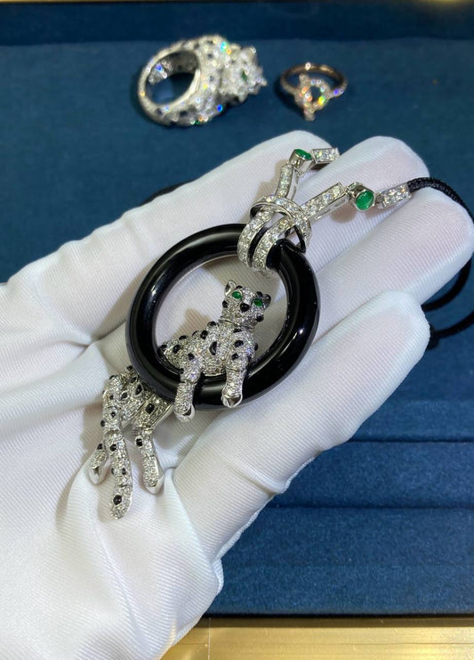 Panther in a ring full pave diamond pendant